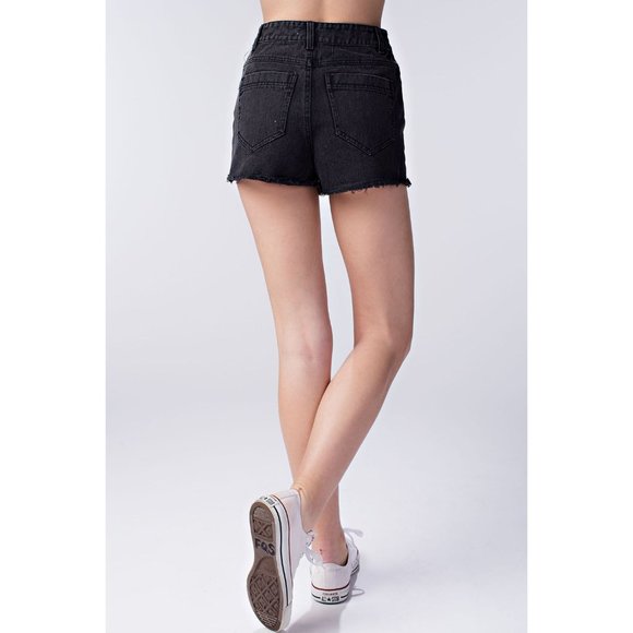 Honey Punch Lace Up Frayed Denim Shorts - Picture 5 of 5